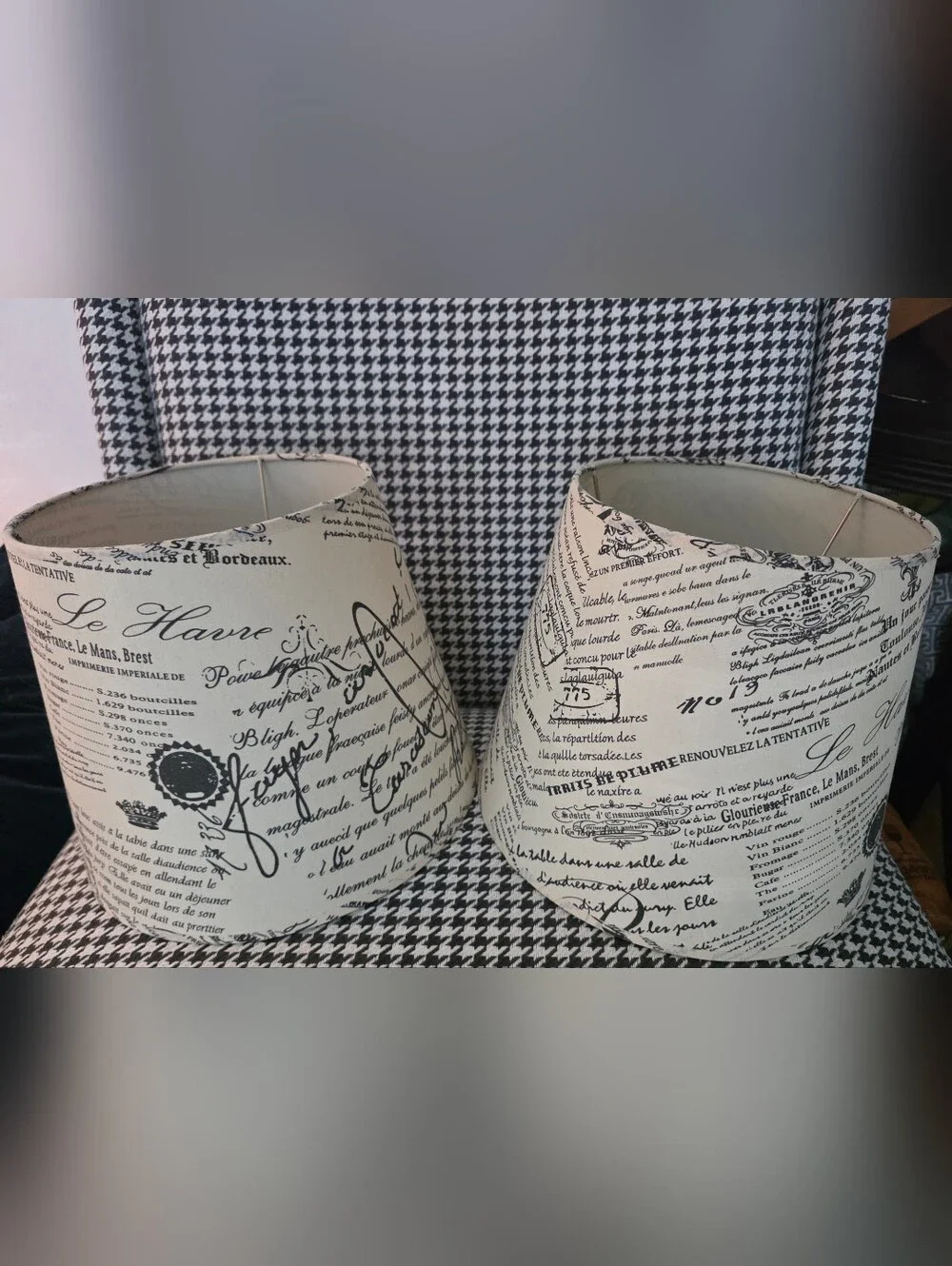 Set of 2 French Script Parisian Style Cream Lamp Shades - Clip On
